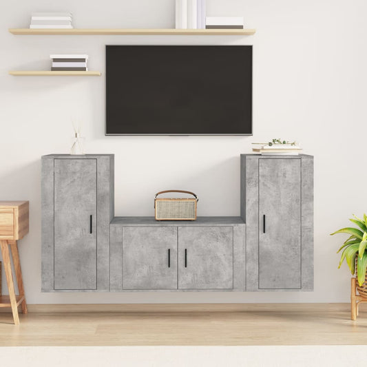 Ensemble de meubles TV 3 pièces en béton gris à base de bois