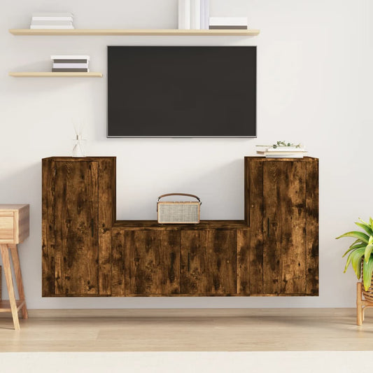 Ensemble de meubles TV 3 pièces en bois de chêne fumé