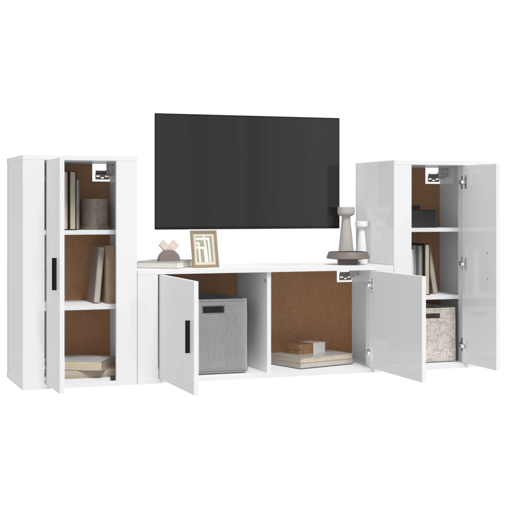 Ensemble de meubles TV 3 pièces, blanc brillant, matériau à base de bois