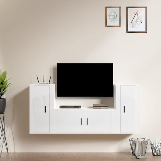 Ensemble de meubles TV 3 pièces, blanc brillant, matériau à base de bois