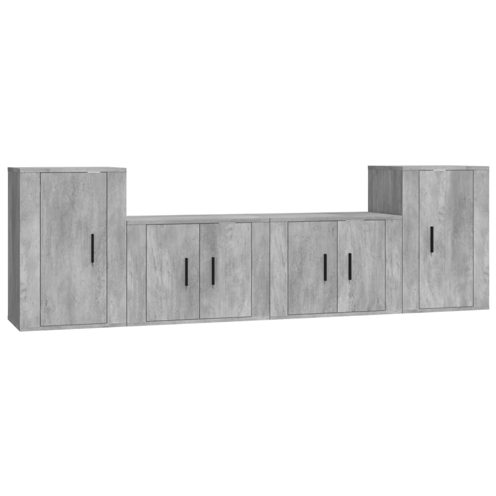 Ensemble de meubles TV 4 pièces en béton gris à base de bois