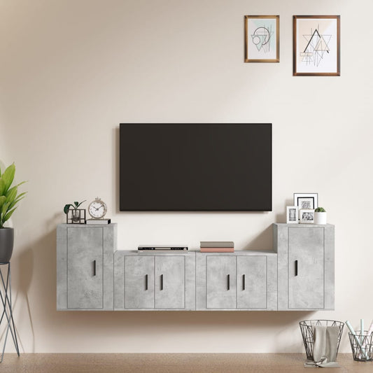Ensemble de meubles TV 4 pièces en béton gris à base de bois