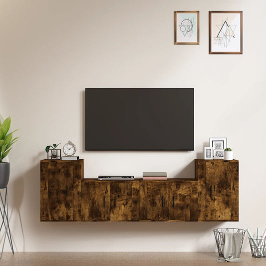 Ensemble de meubles TV 4 pièces en bois de chêne fumé