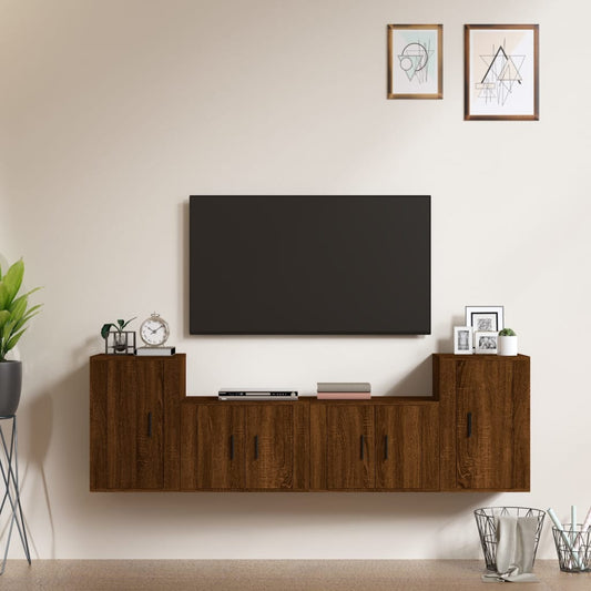 Ensemble de meubles TV 4 pièces en bois aspect chêne brun