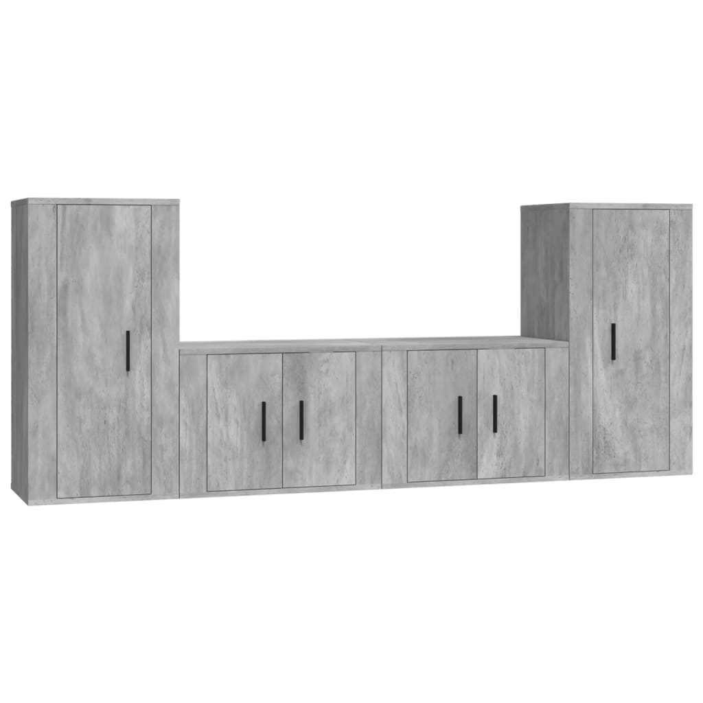 Ensemble de meubles TV 4 pièces en béton gris à base de bois