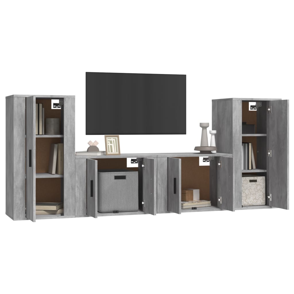 Ensemble de meubles TV 4 pièces en béton gris à base de bois
