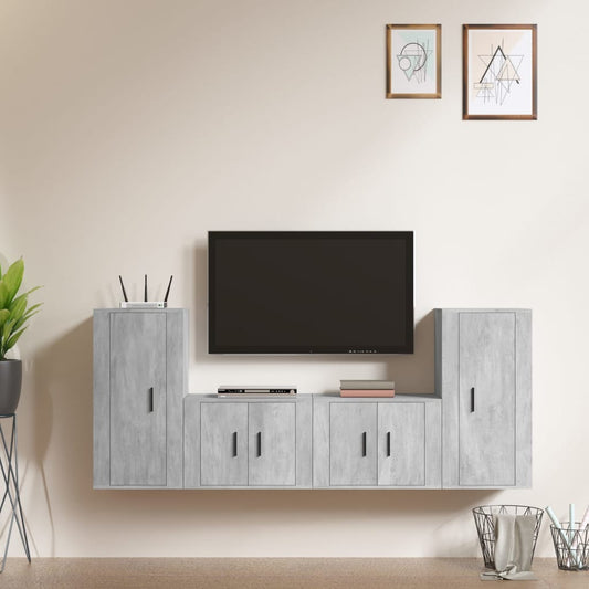 Ensemble de meubles TV 4 pièces en béton gris à base de bois