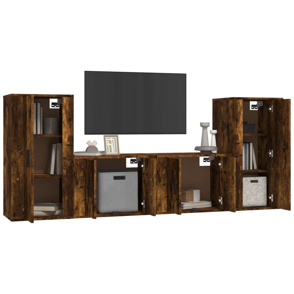 Ensemble de meubles TV 4 pièces en bois de chêne fumé