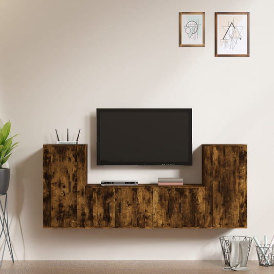 Ensemble de meubles TV 4 pièces en bois de chêne fumé