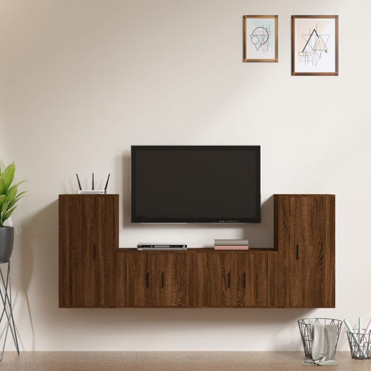 Ensemble de meubles TV 4 pièces en bois aspect chêne brun