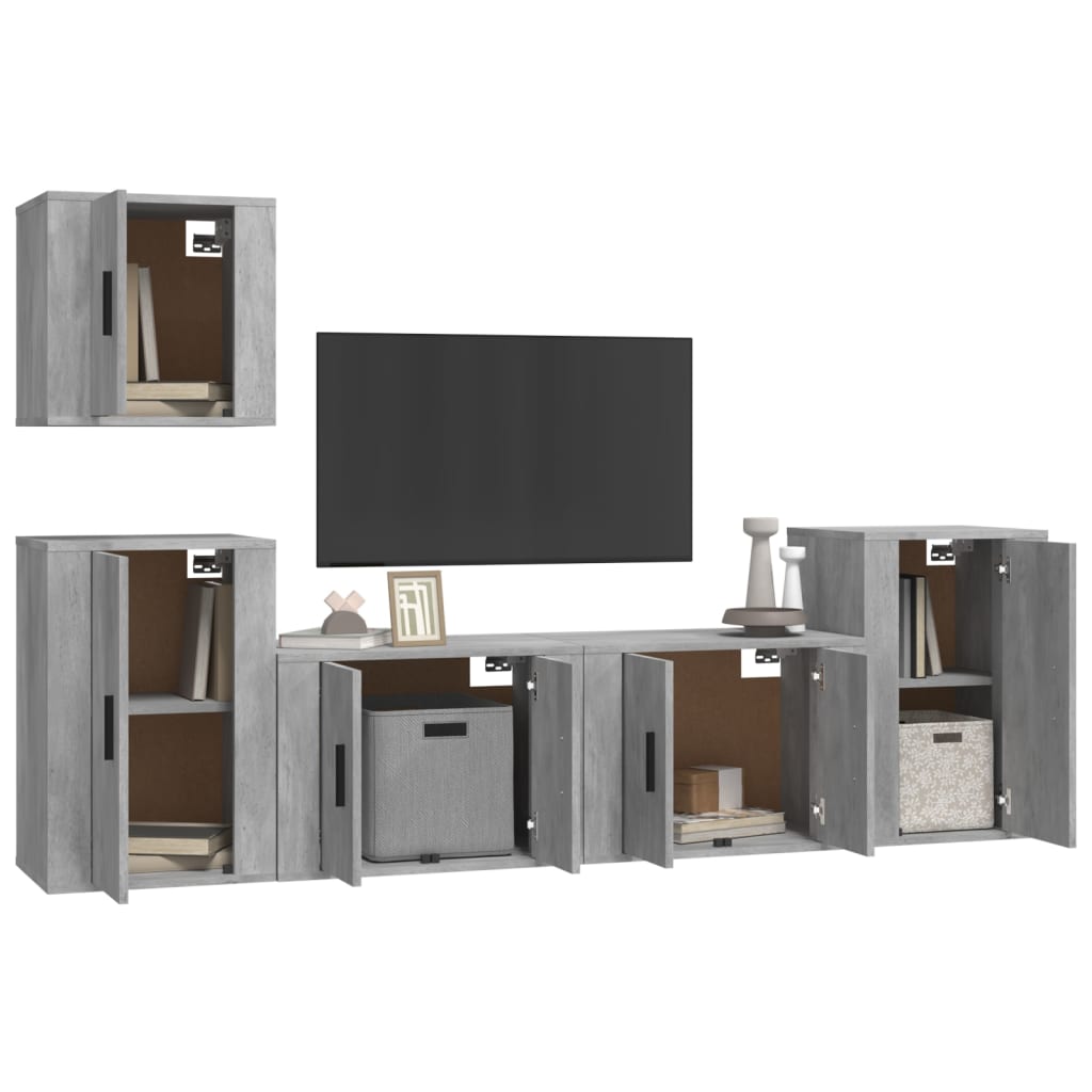 Ensemble de meubles TV 5 pièces en béton gris à base de bois