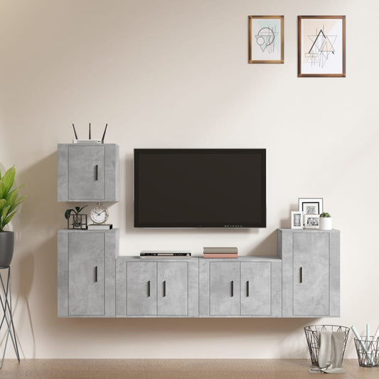 Ensemble de meubles TV 5 pièces en béton gris à base de bois