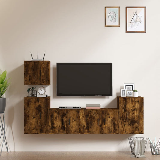 5-tlg. TV-Schrank-Set Räuchereiche Holzwerkstoff