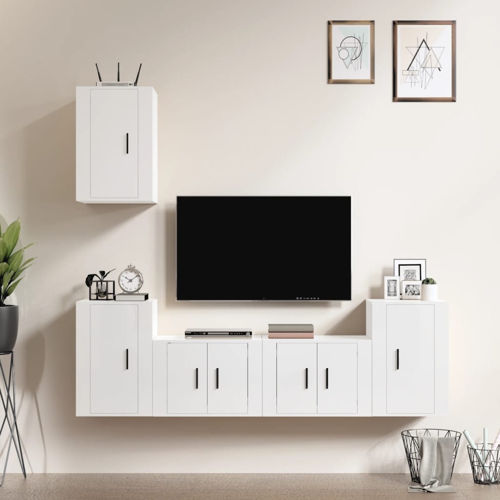 Ensemble de meubles TV 5 pièces, blanc brillant, matériau à base de bois