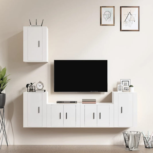 Ensemble de meubles TV 5 pièces, blanc brillant, matériau à base de bois