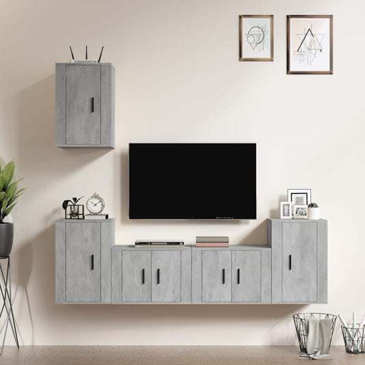 Ensemble de meubles TV 5 pièces en béton gris à base de bois