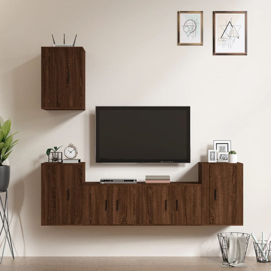 Ensemble de meubles TV 5 pièces en bois aspect chêne brun