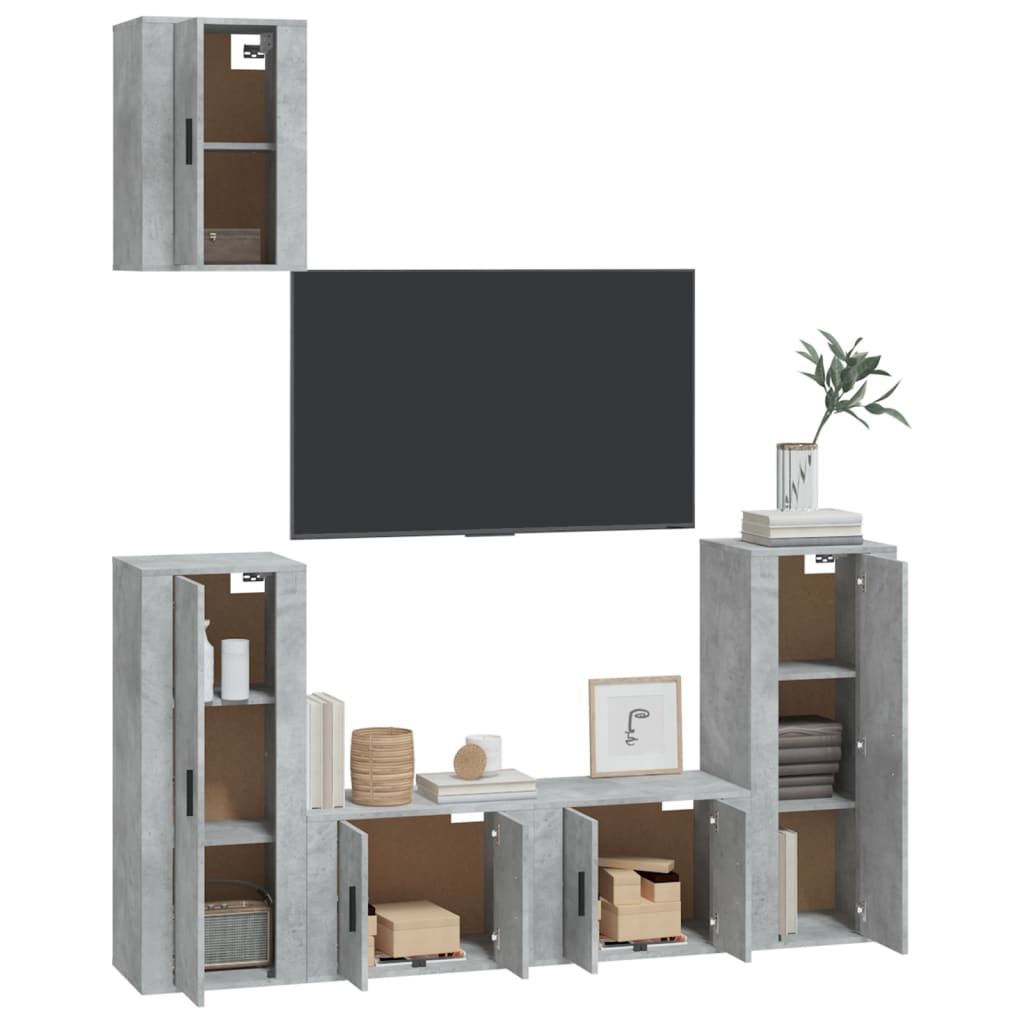 Ensemble de meubles TV 5 pièces en béton gris à base de bois