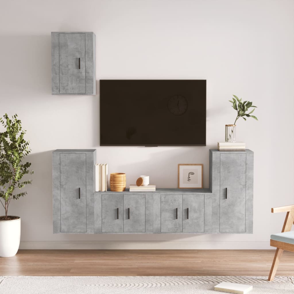 Ensemble de meubles TV 5 pièces en béton gris à base de bois