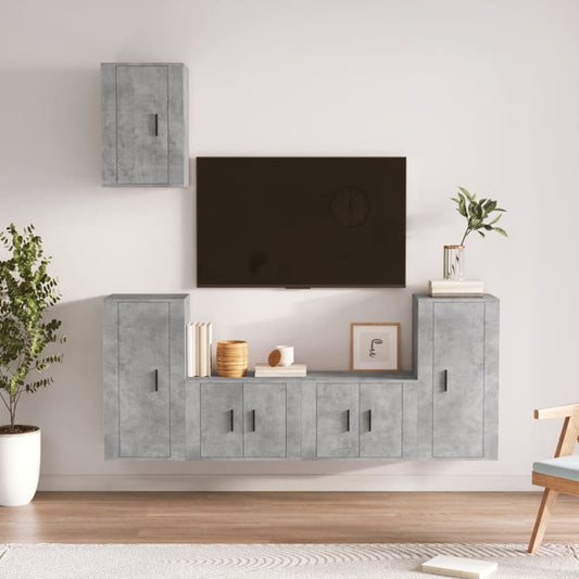 Ensemble de meubles TV 5 pièces en béton gris à base de bois