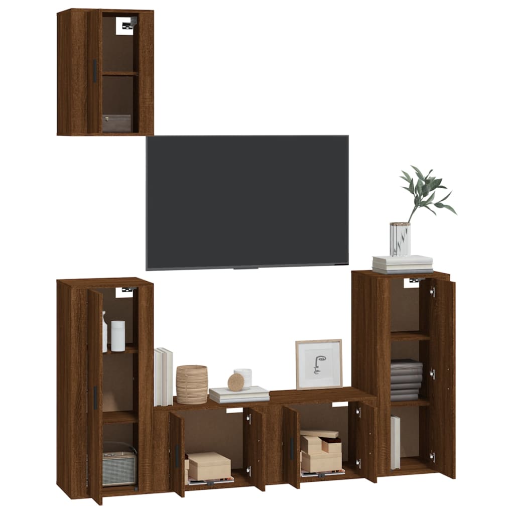 Ensemble de meubles TV 5 pièces en bois aspect chêne brun