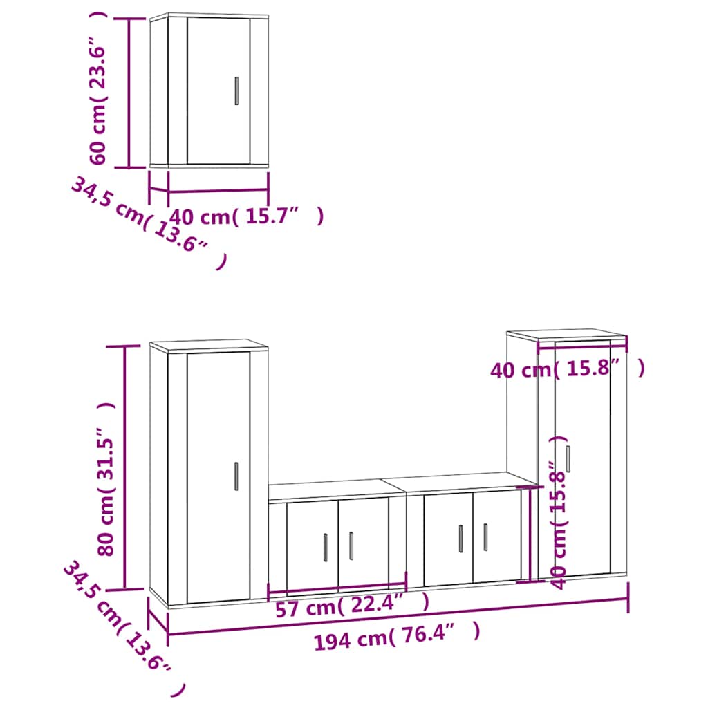 Ensemble de meubles TV 5 pièces en bois aspect chêne brun