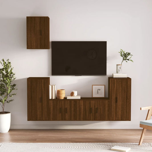 Ensemble de meubles TV 5 pièces en bois aspect chêne brun