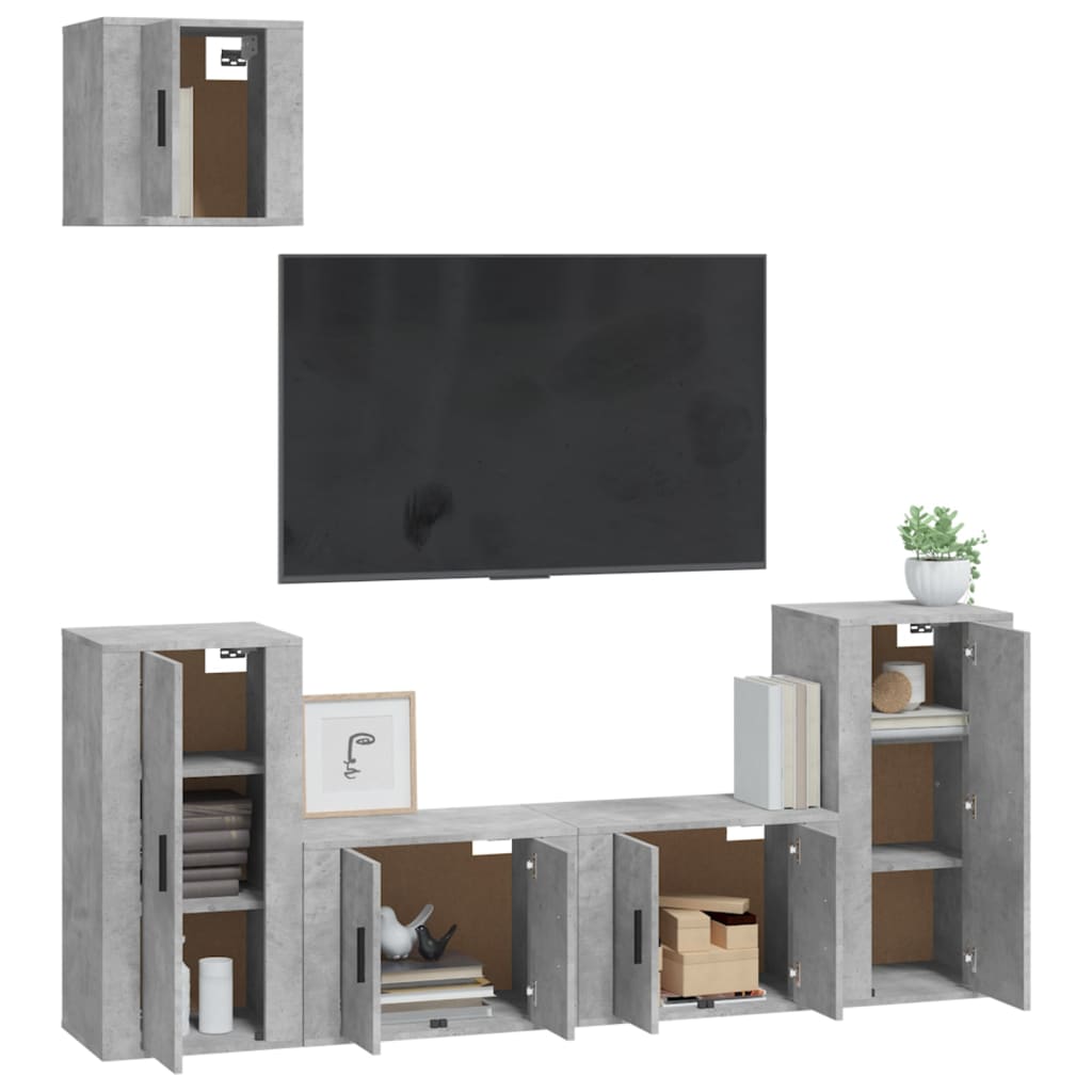 Ensemble de meubles TV 5 pièces en béton gris à base de bois