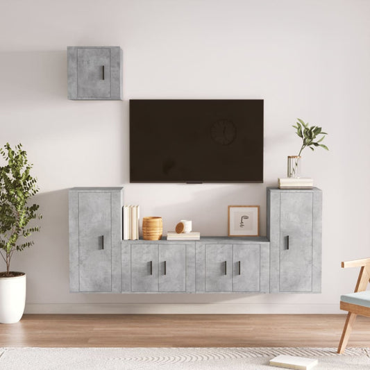 Ensemble de meubles TV 5 pièces en béton gris à base de bois
