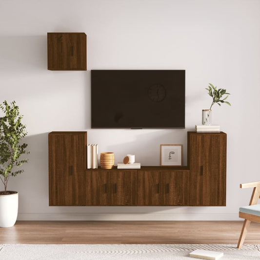 Ensemble de meubles TV 5 pièces en bois aspect chêne brun