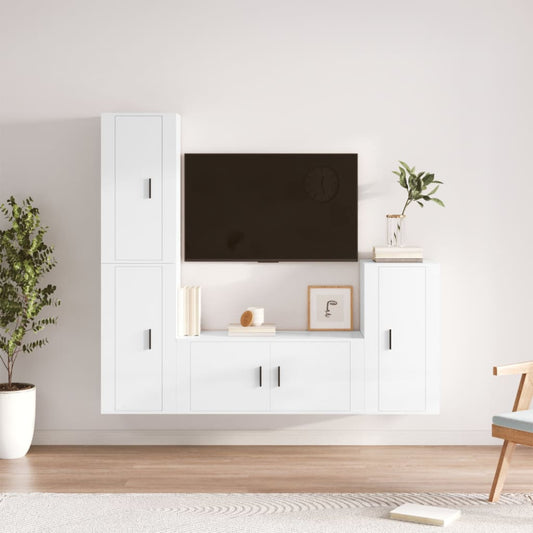 Ensemble de meubles TV 4 pièces, blanc brillant, matériau à base de bois