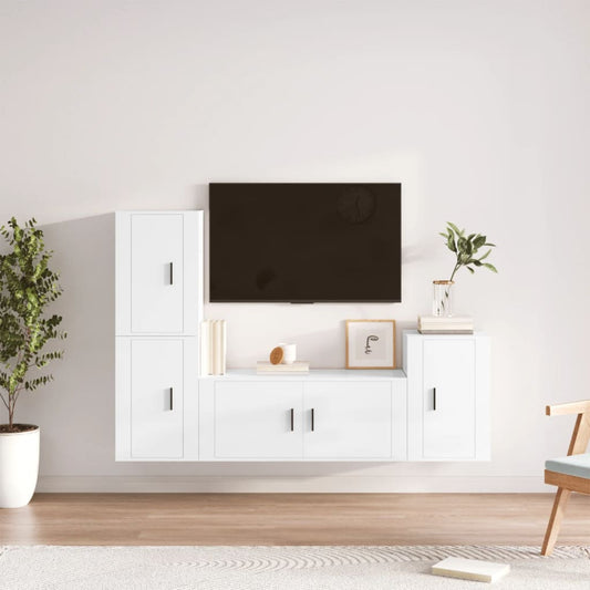 Ensemble de meubles TV 4 pièces, blanc brillant, matériau à base de bois