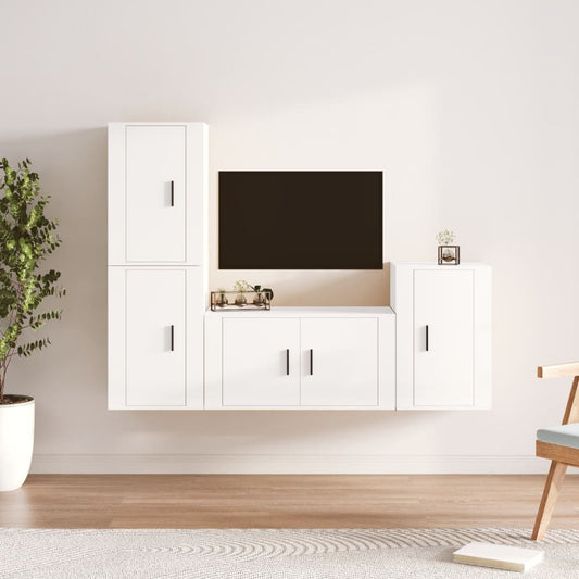 Ensemble de meubles TV 4 pièces, blanc brillant, matériau à base de bois