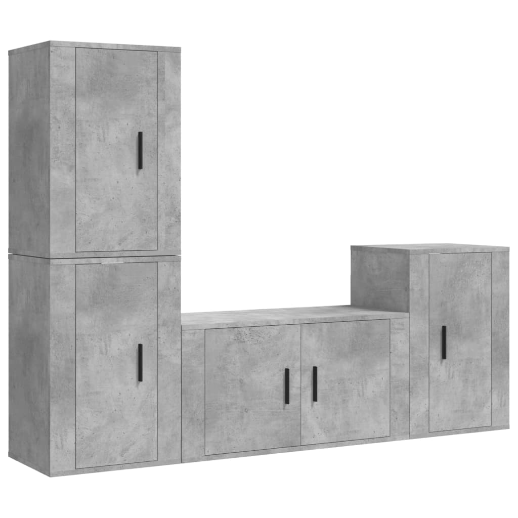 Ensemble de meubles TV 4 pièces en béton gris à base de bois