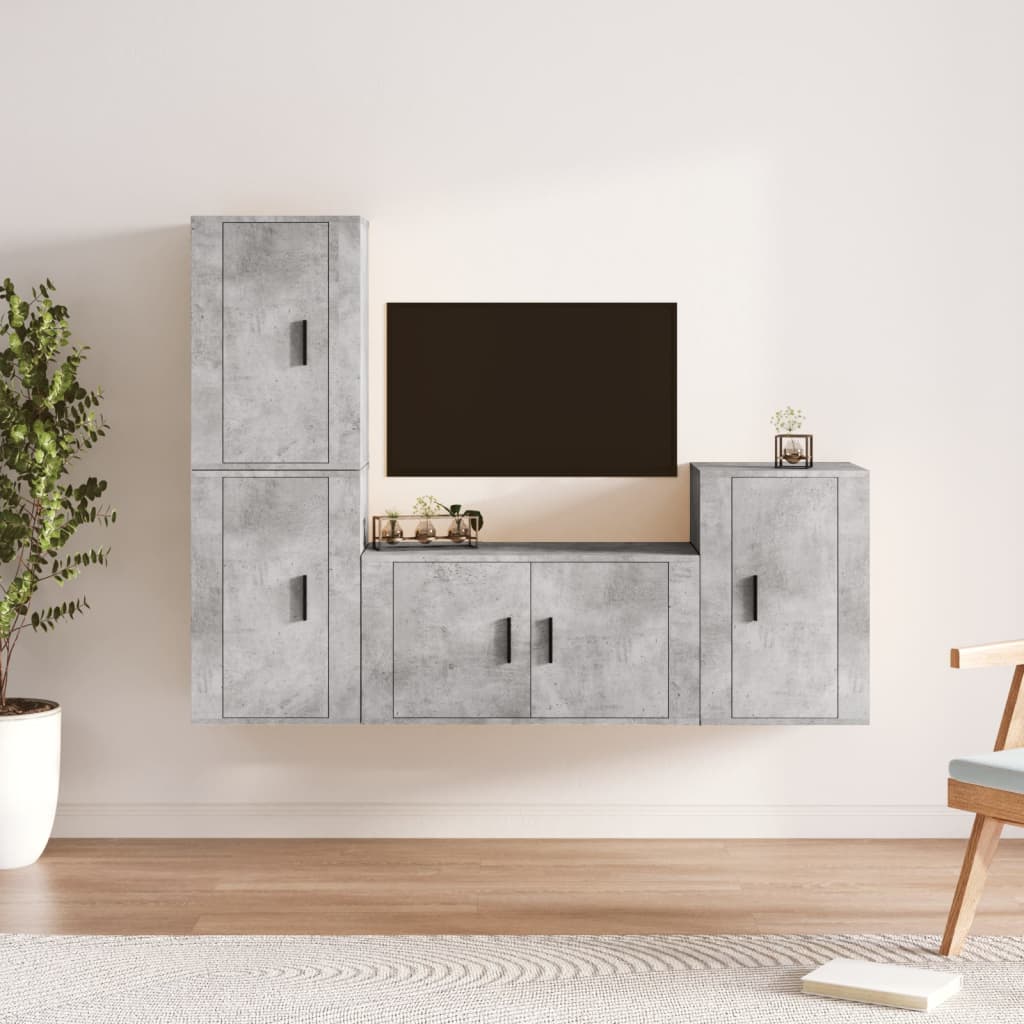 Ensemble de meubles TV 4 pièces en béton gris à base de bois
