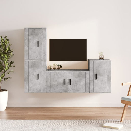 Ensemble de meubles TV 4 pièces en béton gris à base de bois
