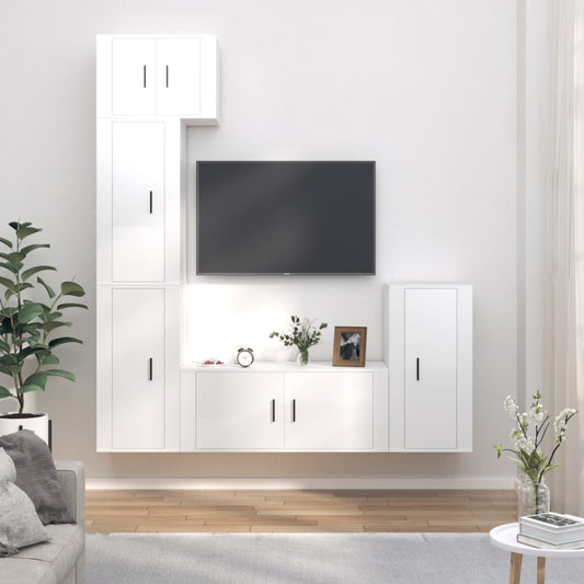 Ensemble de meubles TV 5 pièces, blanc brillant, matériau à base de bois