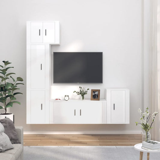 Ensemble de meubles TV 5 pièces, blanc brillant, matériau à base de bois