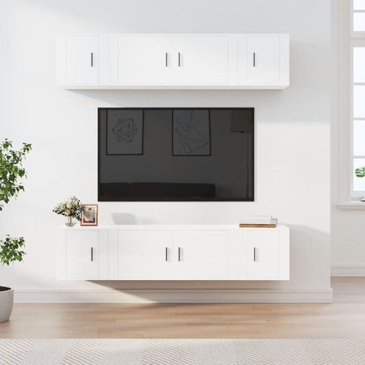 Ensemble de meubles TV 6 pièces, blanc brillant, matériau à base de bois