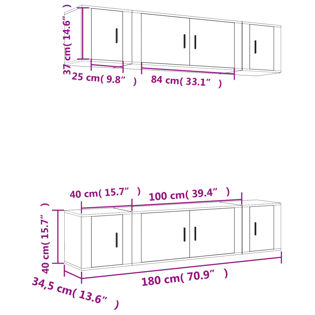 6-tlg. TV-Schrank-Set Räuchereiche Holzwerkstoff