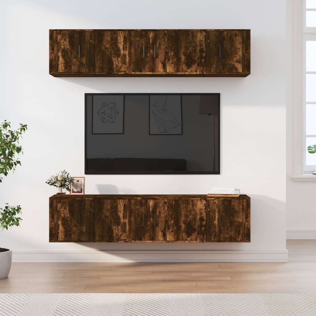 6-tlg. TV-Schrank-Set Räuchereiche Holzwerkstoff