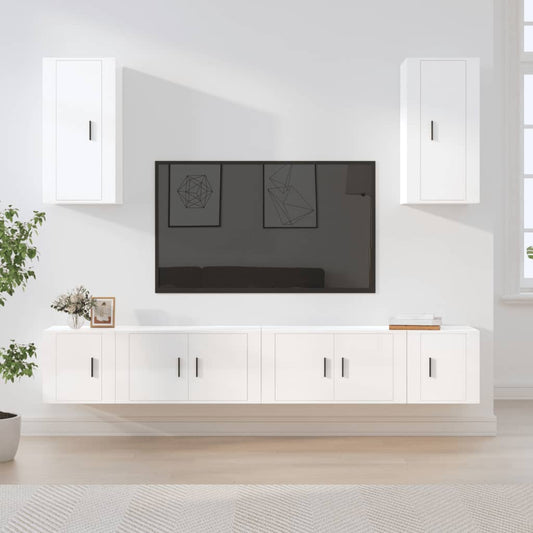 Ensemble de meubles TV 6 pièces, blanc brillant, matériau à base de bois