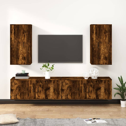 4-tlg. TV-Schrank-Set Räuchereiche Holzwerkstoff