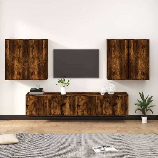 6-tlg. TV-Schrank-Set Räuchereiche Holzwerkstoff