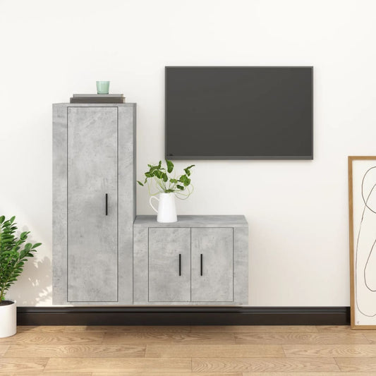 2-tlg. TV-Schrank-Set Betongrau Holzwerkstoff