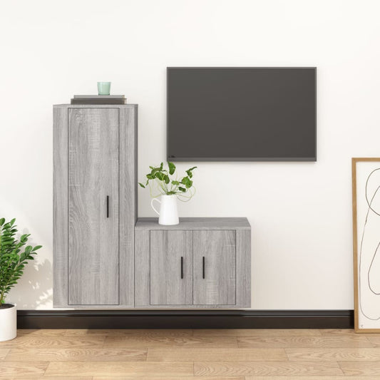 2-tlg. TV-Schrank-Set Grau Sonoma Holzwerkstoff