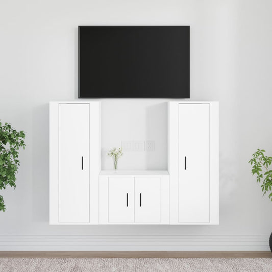 Ensemble de meubles TV 3 pièces en bois blanc