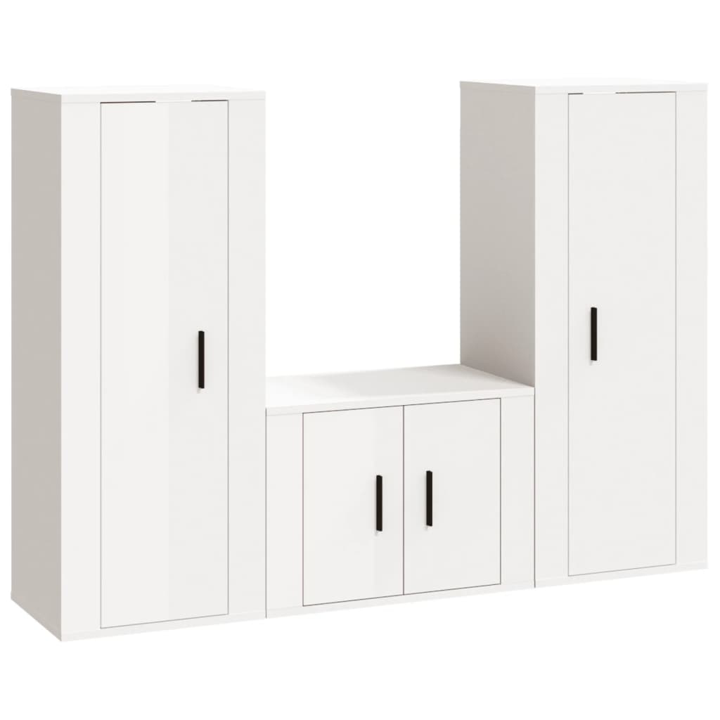 Ensemble de meubles TV 3 pièces, blanc brillant, matériau à base de bois