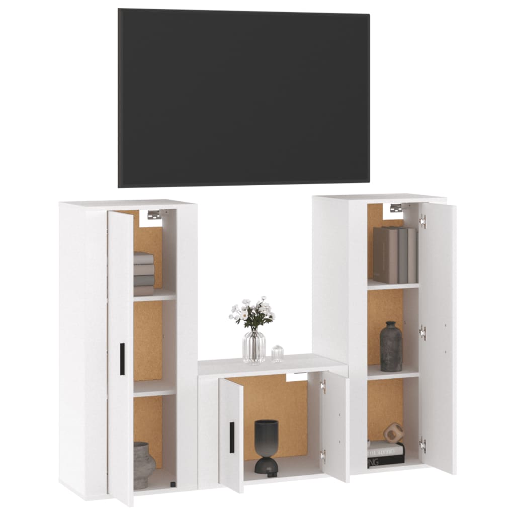 Ensemble de meubles TV 3 pièces, blanc brillant, matériau à base de bois