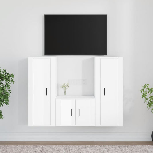 Ensemble de meubles TV 3 pièces, blanc brillant, matériau à base de bois